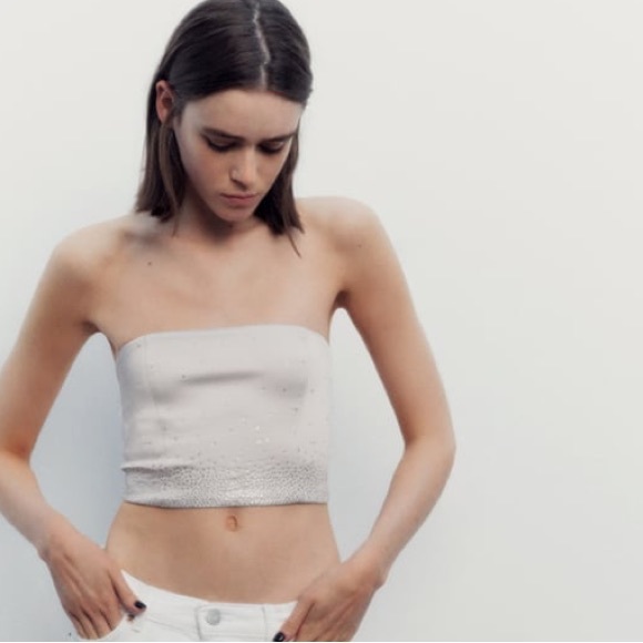 ZARA…. SHINY STRAPLESS  SATIN TOP - Picture 5 of 12